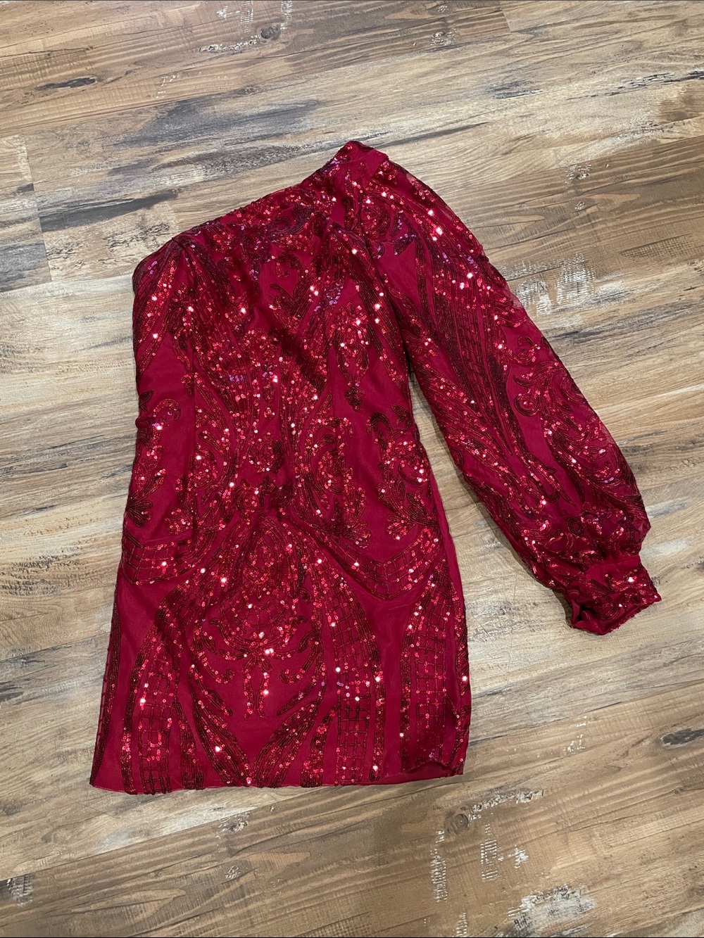 Red One-Shoulder Sequin Party Dress (size 4)